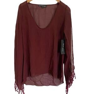 For Love And Lemons Top Sheer Whimsical Fairy Crochet Burgundy Sz Medium